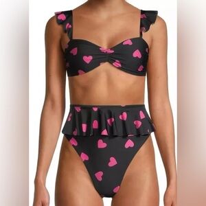 Beach Riot Women’s Black Bikini with Pink Heart Pattern Swim